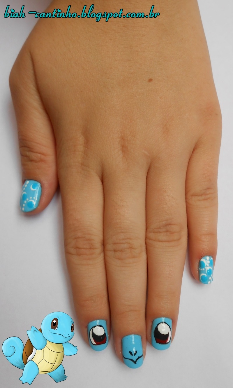 cantinhobiah:  Nails inspired by Pokemon Squirtle  Unha inspirada no Pokemon Squirtle
