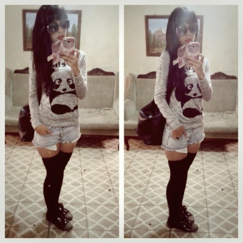 tightsfunfashion: veritow23: Panda Outfit♥ #pandalove #pandagirl #pandashirt #tight #tights #cutegir