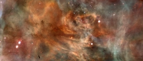 lordofthesvdandlonely:     carina nebula, about 8000 light years away, 50 light years long in this false colour image. bright star in second panel is about 100-150 times the mass of the sun.  
