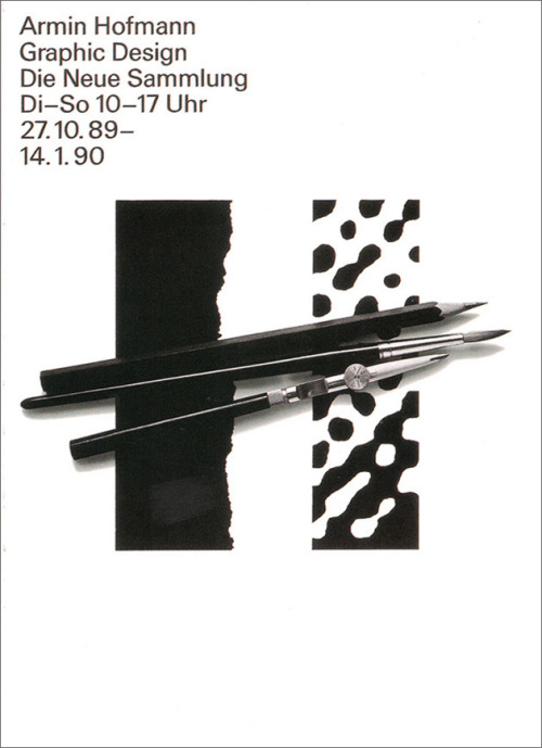 Pierre Mendell, exhibition poster for Armin Hofmann, 1989/90. Neue Sammlung, Munich. Via itsnicethat