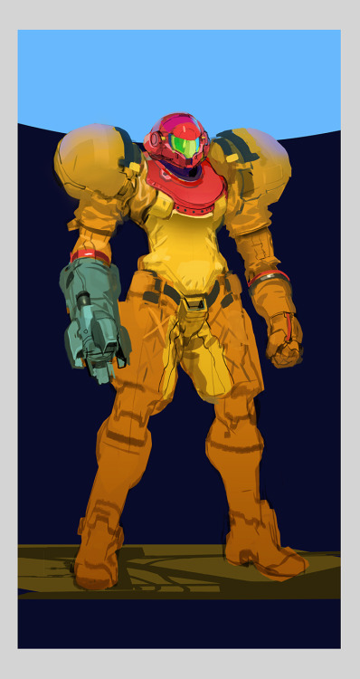 robogabo-art:  Bounty hunter Samus Aran re-design. Going for a mix between astronauts and metroid. I kept hearing from people that the designs I did for Halo 4 & 5 had a Metroid vibe to them. I never used metroid reference for designing the master