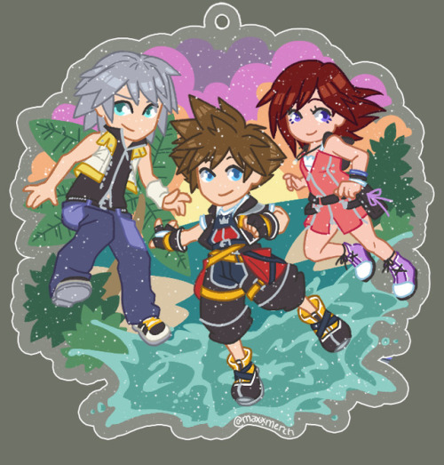 Kingdom Hearts trio charms. The speckles are glitter :)