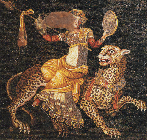 theancientwayoflife: ~Dionysos riding on a panther. Floor mosaic. Ca. 120—80 BCE. Delos, House