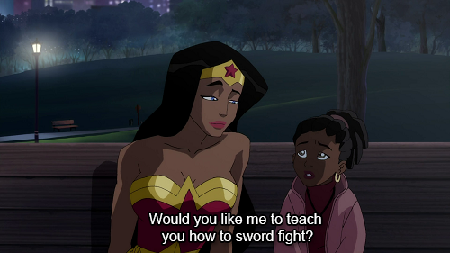 sugarspicenotallnice:ask-gallows-callibrator:IS WONDER WOMAN TELLING HER TO GO STAB THOSE BOYS AND P