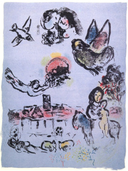 russian-avantgarde-art:  Nocturne at Vence via Marc ChagallSize: 32x24 cmMedium: lithography on paper