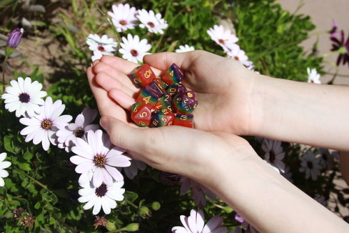 homebrewmusical:So happy to show off our gorgeous dice sets from HeartBeat dice! They also have even