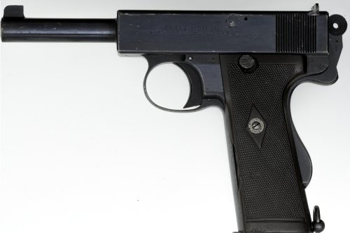 British Webley Mark I semi automatic pistol, circa 1913.