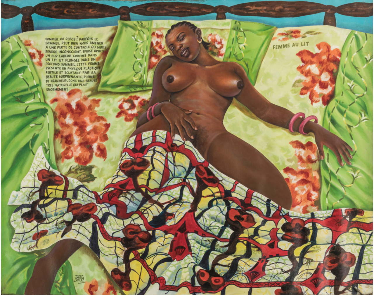 ochyming:
“JP Mika Né en 1980, République Démocratique du Congo
Femme au lit, 2011
Acrylique sur toile
100 × 127 cm.
”