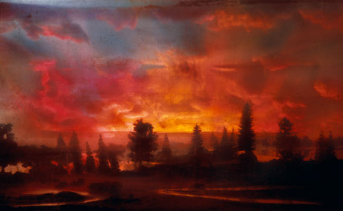 paimona: “Kim Keever shoots large-scale photographs of incredibly detailed landscapes in a 200-gallon tank of water. The tank is filled with water or dry ice and lit with gel-covered lights to transform the strange world into a hazy, fantastical world.”
