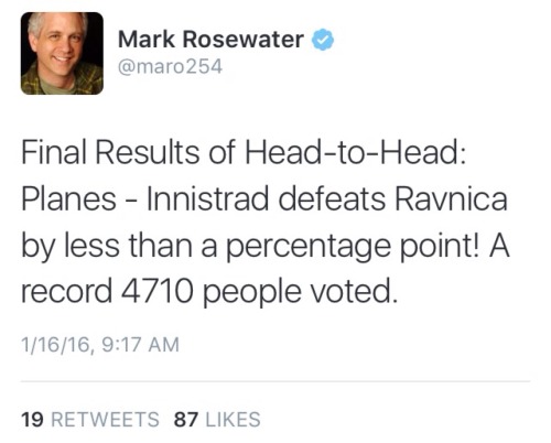 derdoktorsschnabel: flavoracle: Wow, so apparently Innistrad beat Ravnica by only 30 votes in the fi