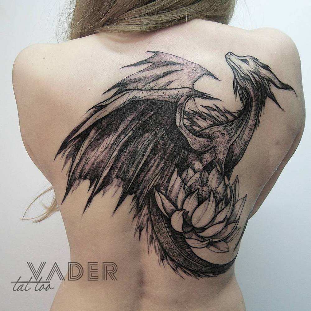 Blackwork dragon tattoo on the back. Tattoo... - Official Tumblr page for  Tattoofilter for Men and Women