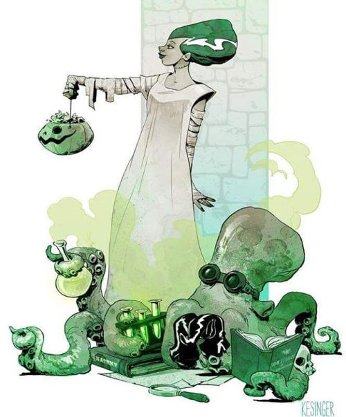 Oh, no big deal, just Trick or Treating with the Bride of Frankenstein & a scientist squid! This