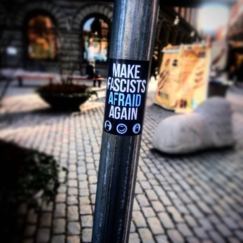 Antifascist stickers seen around Stockholm