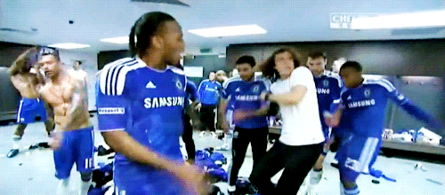 :  deiphobe requested: David and Drogba dancing in the locker room. 