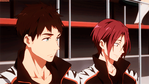 vvictor-blog1:Rin and Sousuke being proud parents of Momotarou ◕ ◡ ◕.