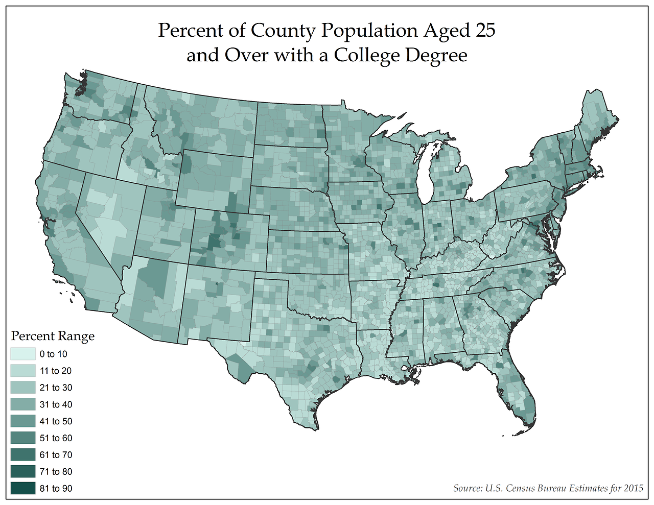 College degrees by county