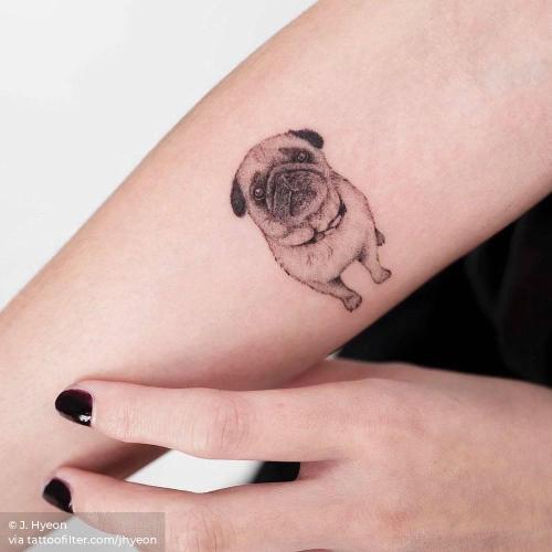 Tattoo uploaded by Lisa Petersen • Adorable geometric pug tattoo by  Playground Tattoo #pug #geometric #design #illustration #linetattoo  #linework #blackwork #korea #playgroundtattoo #minimalist • Tattoodo