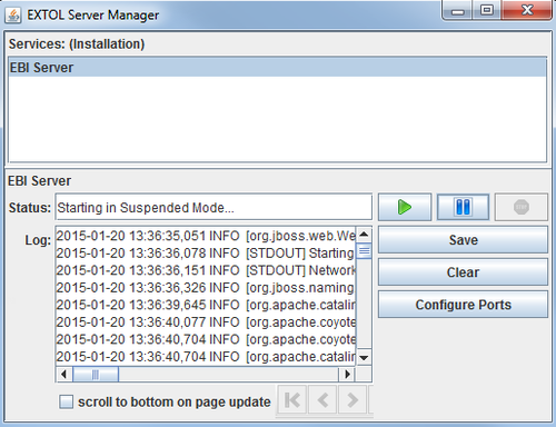 EXTOL Business Integrator 2 Server Manager Starting in Suspend Mode