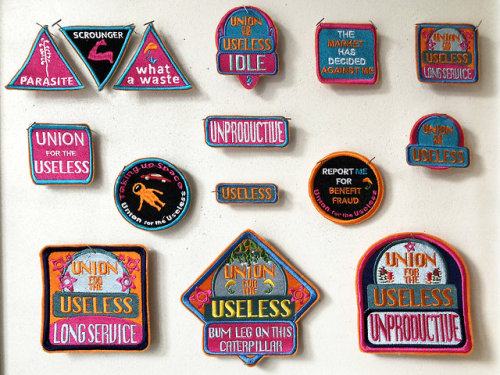 crippleprophet: woundability: Laura Daisy Cowley, Union for the Useless [ID: Colorful patches, mostl