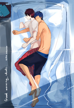 kyunyo:  (*≧艸≦) I love these dorks so much~! Head canon that Kaga sleeps like a rock, in one position, and Aomine throws his legs and arms around everywhere and like to hugs things as he sleeps, www.  