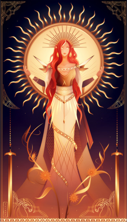 ✧ Norse mythology✧☼  Sunna, or Sól, is the Norse goddess of the Sun. She drives across the sky each 