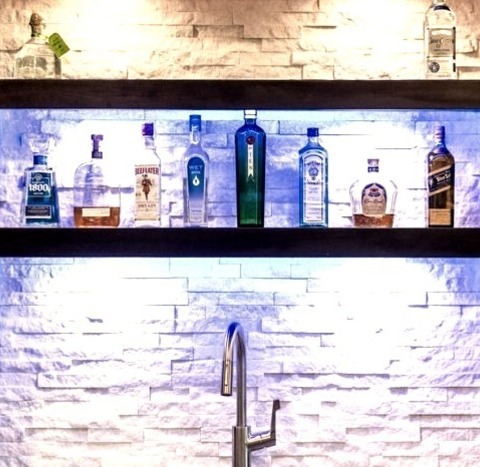Single Wall Home BarInspiration For A Huge Contemporary Single-wall Light Wood Floor Wet Bar Remodel