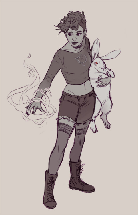 oolongteamix: one more Aubrey sketch [ID: a grayscale illustration of Aubrey. She’s wearing a 