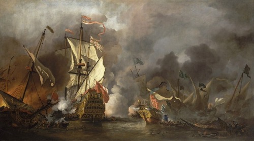 ltwilliammowett: An English Ship in Action with Barbary Vessels by Willem van de Velde 1678