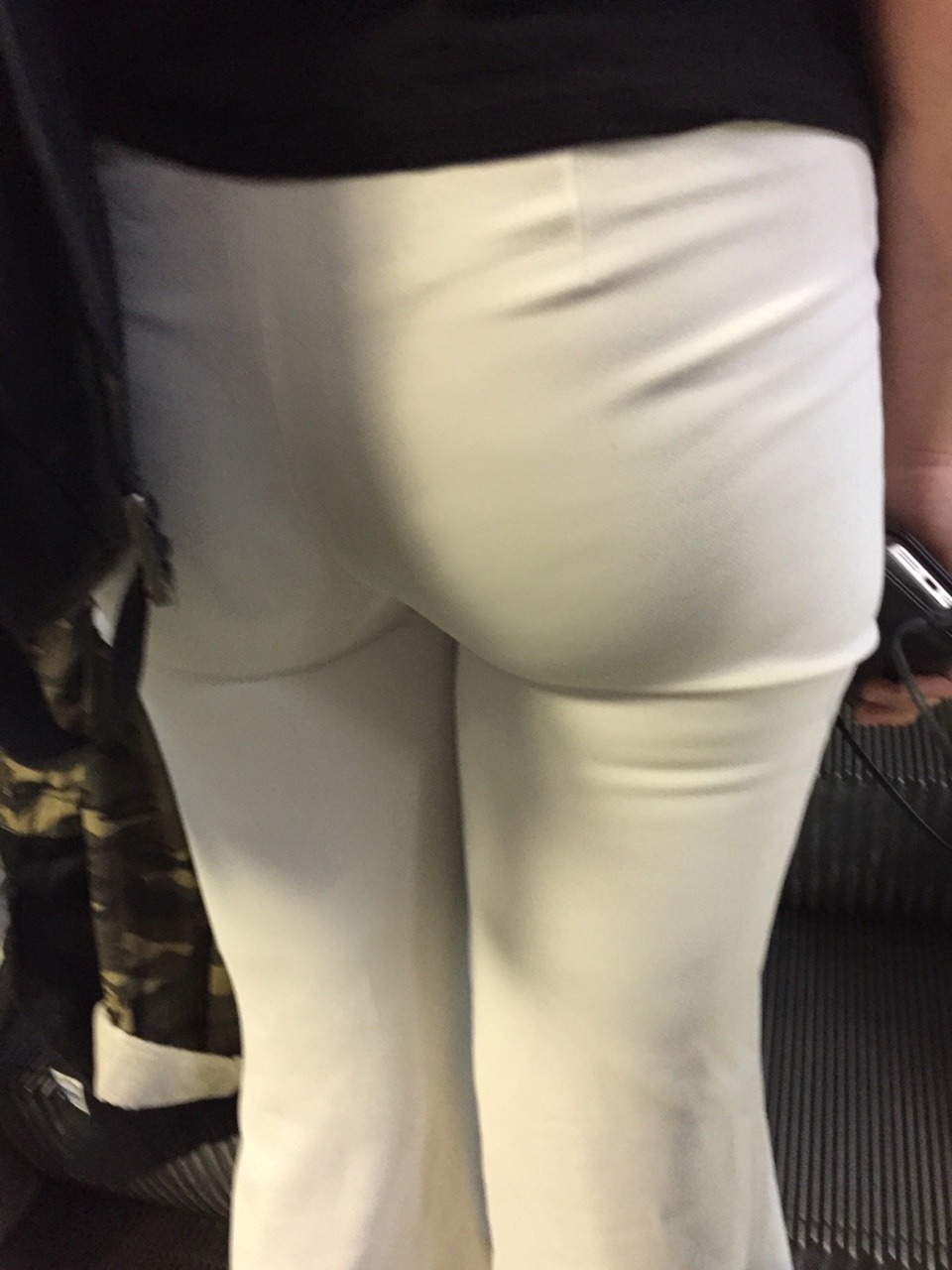 Tight white pants with lace panties underneath