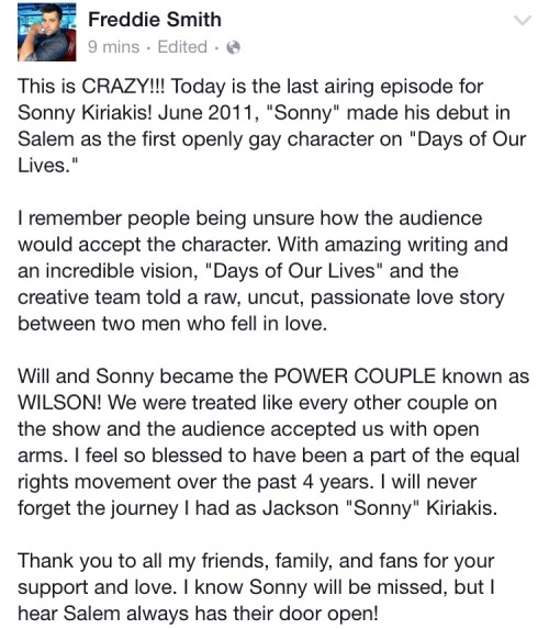 From Freddie&rsquo;s Facebook page regarding today being the last airing episode for Sonny Kiria