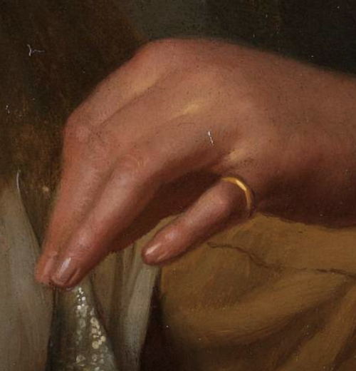 Godfried Schalcken, Woman Selling Herrings (detail), 1675 - 1680. Oil on panel, 19 × 15.5cm. Rijksmu