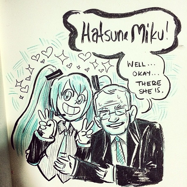 detectivetoony:  David Letterman and the anime waifu. #inktober #hatsunemiku 