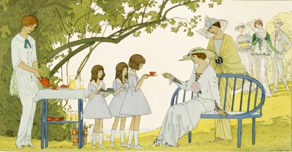 muhuahuah:  Andre Edouard Marty, Tea in the Garden, dresses for a garden party, place