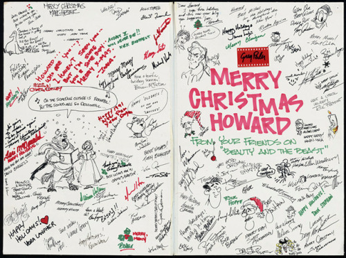 the-disney-elite:  A ‘Merry Christmas Howard’ card from his co-workers on Disney’s Beauty and the Be