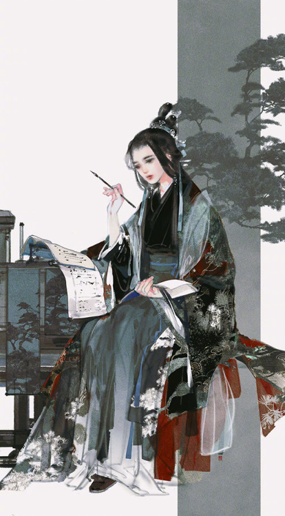 ziseviolet: 美人画 (2/?)Paintings of beauties in traditional Chinese hanfu, Part 2 (Part 1), by Chinese