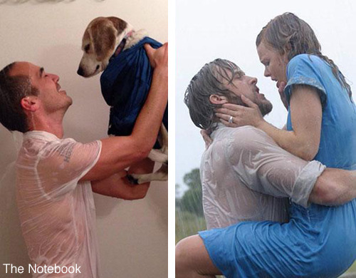 tastefullyoffensive:  Guy Re-Enacts Classic Romantic Movie Scenes With His Boss’s