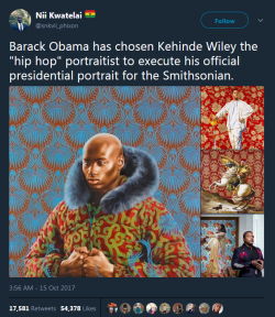 destinyrush:   Kehinde Wiley and Amy Sherald were chosen to paint Barack and Michelle Obama’s portraits! You already know they’re going to be fire