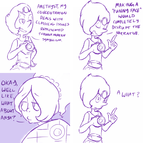 ze-pie:  More of the Art Student Gems AU: Amethyst is a model and likes messing with her clients