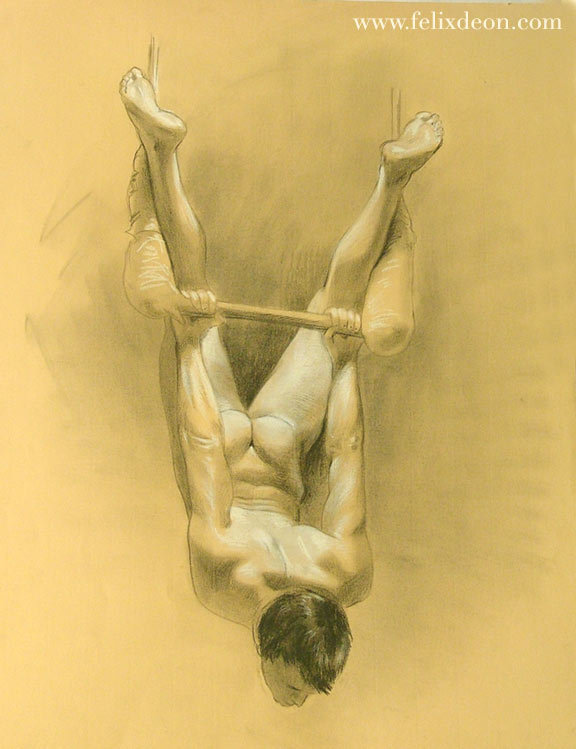 felixdeonsdirtydays:At work on a drawing, with a trapeze artist as the model. We