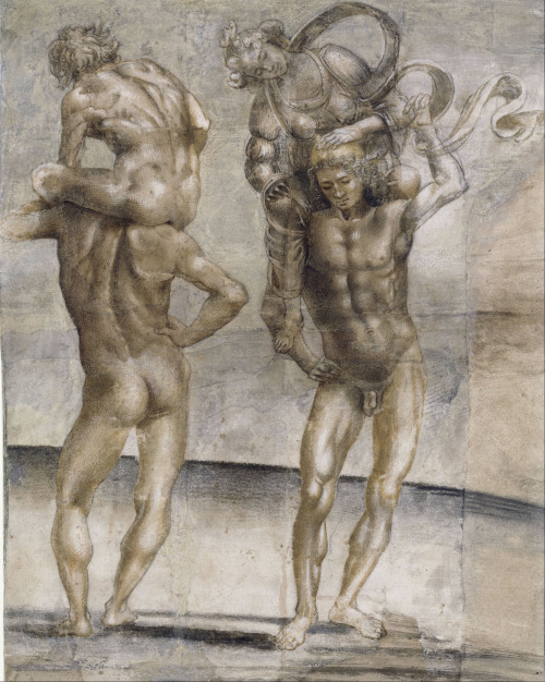 Luca Signorelli, Two nude youths carrying a young woman and a young man, 1490-1495