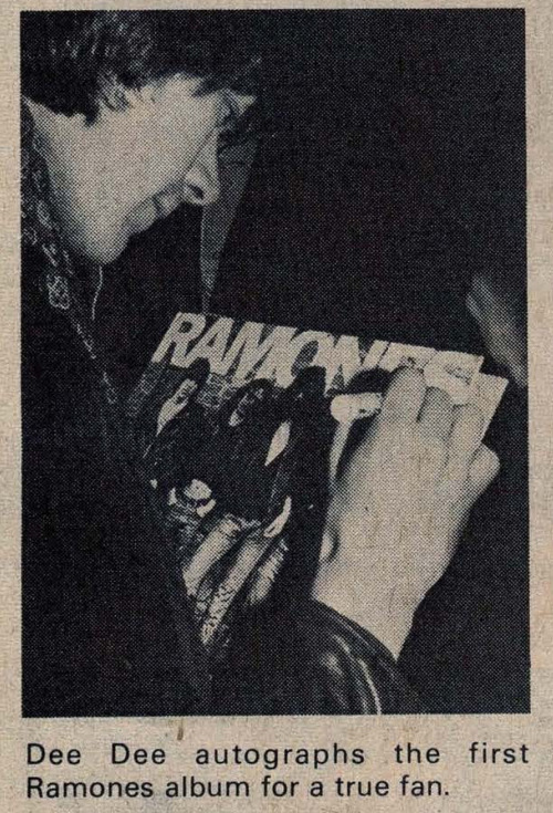 Dee Dee Ramone signing an autograph, Rock Scene magazine, 1977