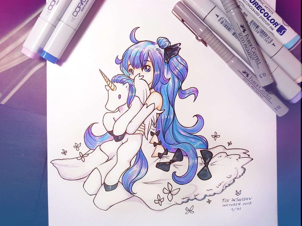 Kicking off this years Inktober with Unicorn from Azur Lane (and colored with markers