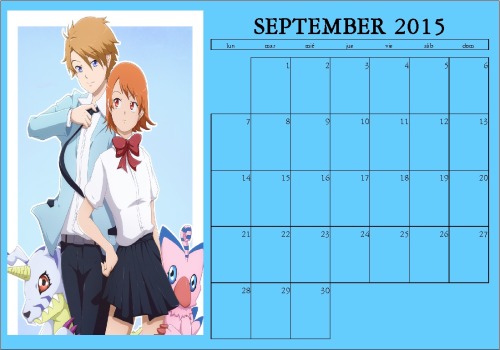 Sorato Calendar for september, 2015Ask for a calendar of your favorite character or couple here:&nbs