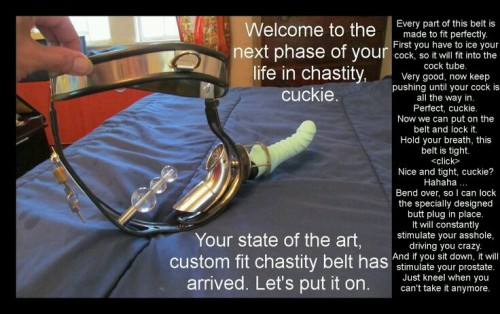 subsubsub88: tonitheblonde:“Mistress has purchased a new chasity device. This device is permanent bi