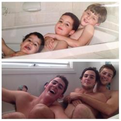 aguywithoutboxers:  February 6, 2014   Growing Up Nudes Naked brothers  Brotherly Love.