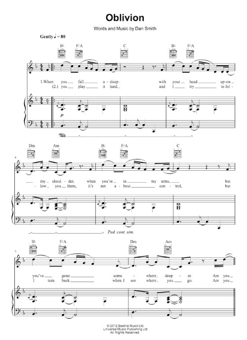 Oblivion - Bastille (Piano Sheet Music)