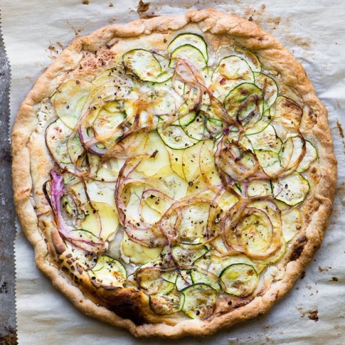 Goat Cheese and Summer Squash Pizza with Onions