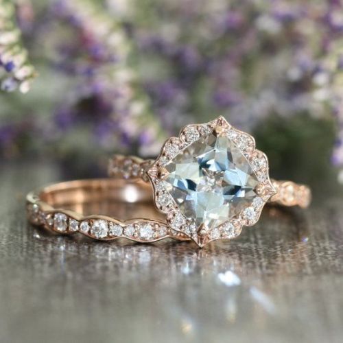 ringscollection:  Vintage Floral Aquamarine Engagement Ring and Scalloped Diamond Wedding Band Bridal Set …:  vintage inspired floral engagement ring with a 8x8mm cushion cut natural aquamarine crafted in a solid 14k http://goo.gl/tbdlm1