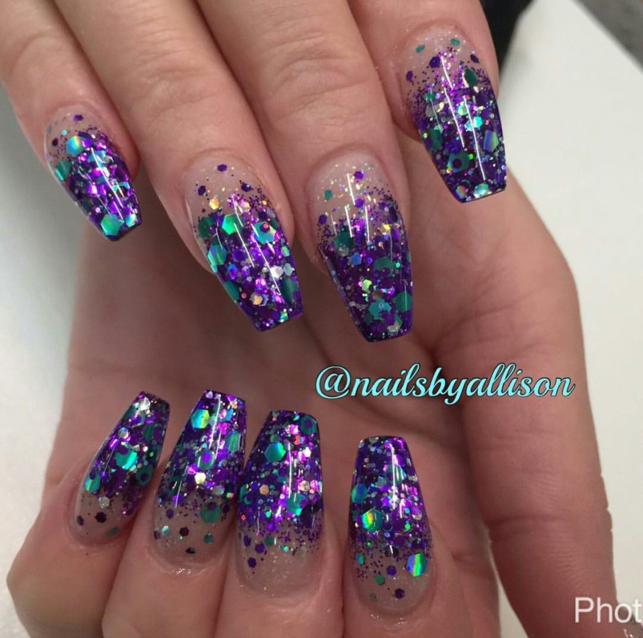 Nails, Nails, Nails — Purple Glitter Tips . 💜💙💚