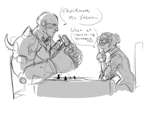 lucatiel:just some doodles sombra introduces her girlfriend, satya, to akande. they bond by playing 